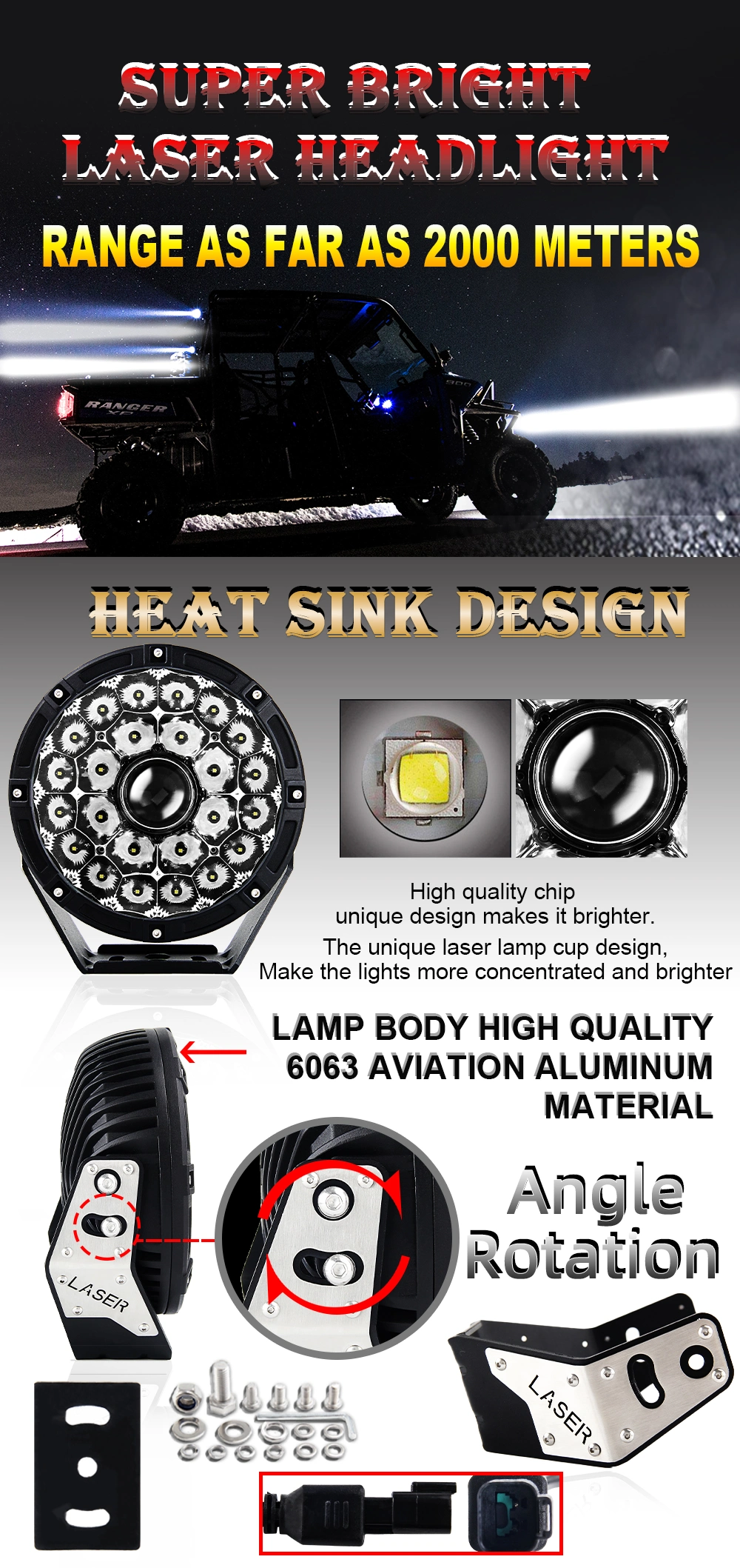 2021 New Wider Laser Breathing Hole Car Spotlight IP68 2000m 16000 Lumens 8.5" 9 Inch Offroad LED Laser Driving Light for Ford