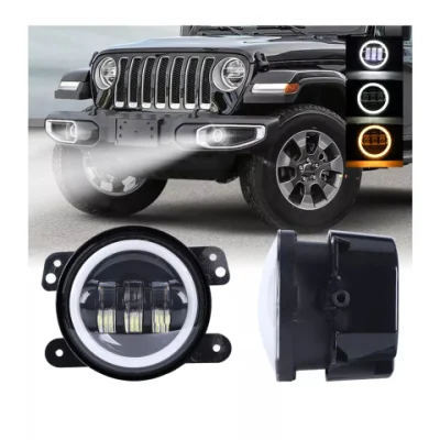 Conjunto de faróis de nevoeiro LED de 4 polegadas com anel Halo DRL sinal de mudança de direção compatível com Wrangler 07-17 / Cherokee 14-18 / Carregador 11-14 / Journey 10-19