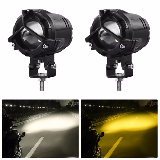Refletor LED de duas cores luz de trabalho farol de neblina motocicleta motocicleta laser mini luzes de condução